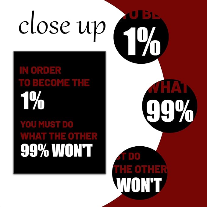 Inspirational Canvas Wall Art for Office In Order To Become The 1% Motivation Positive Quotes black Background Poster Prints Artwork for Home Bedroom Office Stretched and Framed [18''Wx24''H]