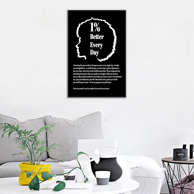 1% Better Every Day Inspirational Canvas Wall Art Motivational Poster for Office Encourage Entrepreneur Positive Quotes Picture Printing for Bedroom Classroom Gym Ready to Hang [12''W X 18''H]