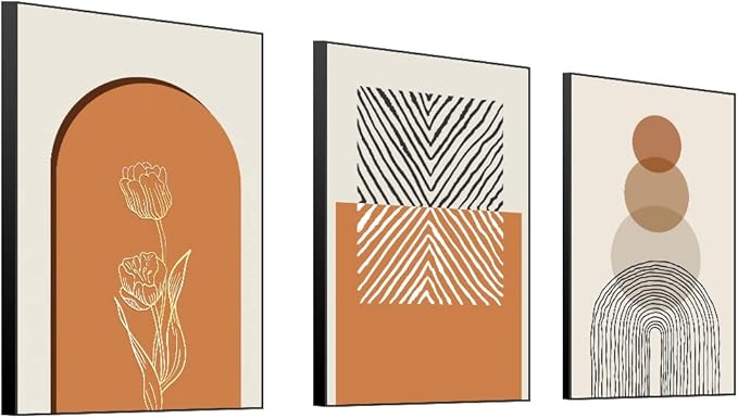 3 Panels Framed Abstract Canvas Wall Art Boho Style for Living Room Bedroom Office Decor 16" X 24" X 3 pieces