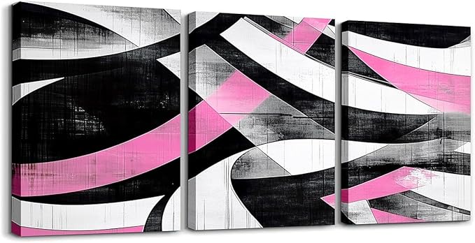 jejeloiu Kids Abstract Art 3 Piece Canvas Wall Art for Living Room Bedroom 12"x16"x3pcs Pink Geometric Office Decorations Artwork Posters Modern Art Picture Wall Decor for Home Decor Bathroom