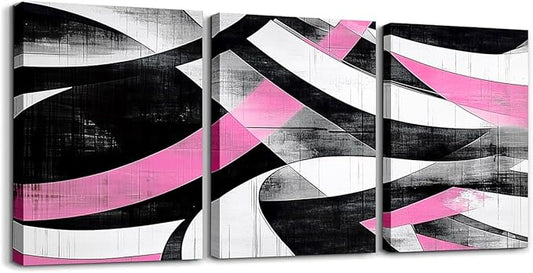 jejeloiu Kids Abstract Art 3 Piece Canvas Wall Art for Living Room Bedroom 12"x16"x3pcs Pink Geometric Office Decorations Artwork Posters Modern Art Picture Wall Decor for Home Decor Bathroom