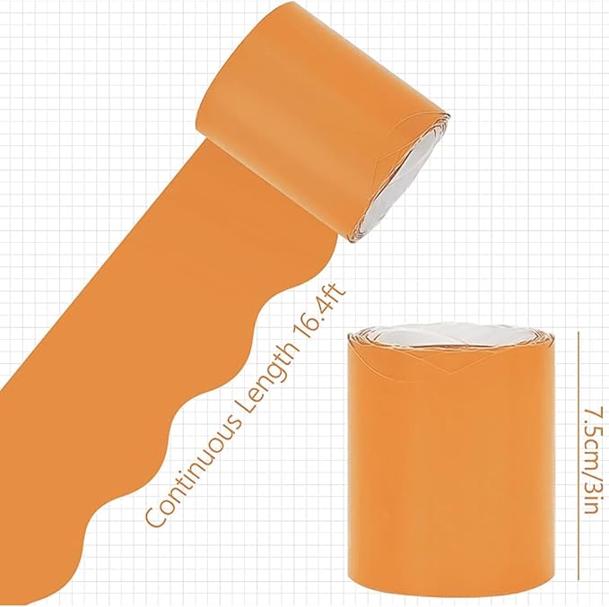 Whaline 65.6ft Orange Bulletin Board Borders Back to School 4 Rolls Gradient Orange Die-Cut Board Trim for Little Cutie Classroom Office Chalkboard