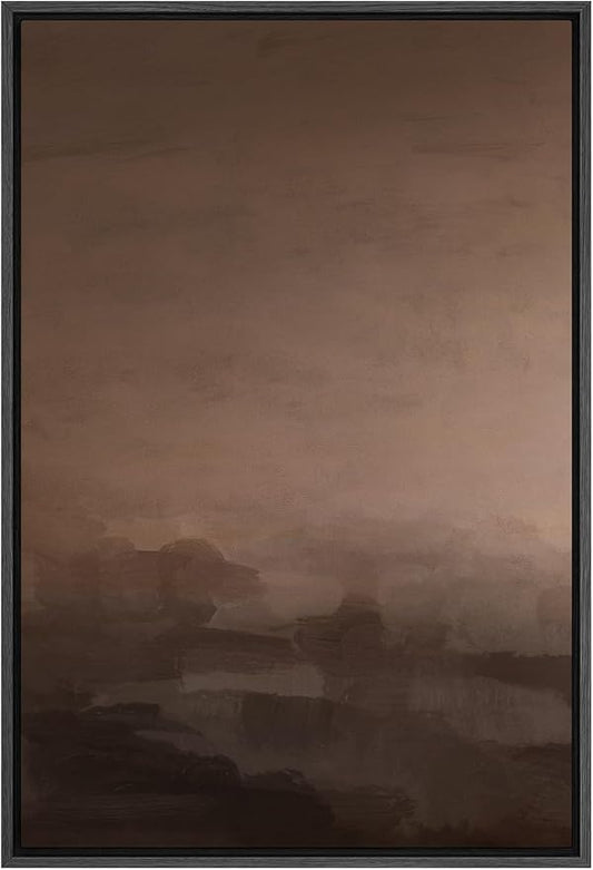 SIGNFORD Framed Canvas Print Wall Art Misty Brown Landscape Abstract Earthy Tone Illustrations Modern Art Decorative Relax/Calm for Living Room, Bedroom, Office - 16"x24" Black