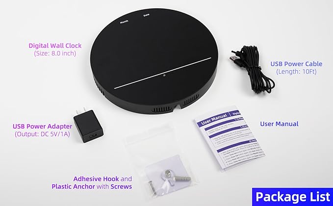 Digital Wall Clock with Large LED Display, Date, Temperature, Auto-Brightness | Small [PLUG-IN] Clock | Modern Electric Wall Clock for Bedroom, Classroom, Living Room, Home, Office, Farmhouse - Blue