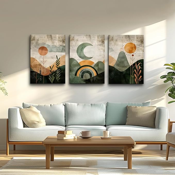TTHYUEWS Large Wall Decor For Living Room Boho Wall Art For Bedroom Office Wall Decorations Canvas Print Paintings Abstract Geometry Wall Pictures Modern Home Decor Artwork 3 Piece Ready To Hang