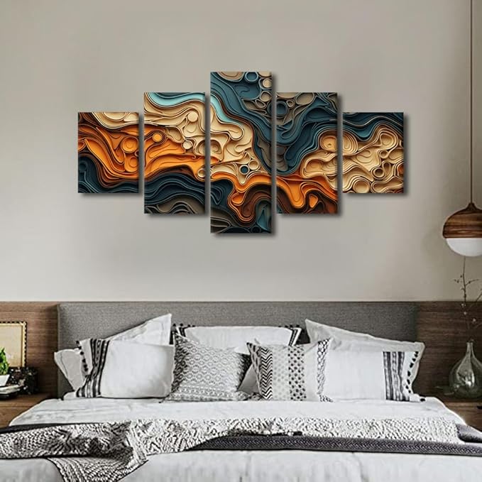 Canvas Wall Art for Home Abstract Poster Prints on Canvas Modern Paper Cut Art Picture Printing 5 Panel Canvas Art for Men Lady Office Wall Decor Stretched and Framed Ready to Hang 60x32 in