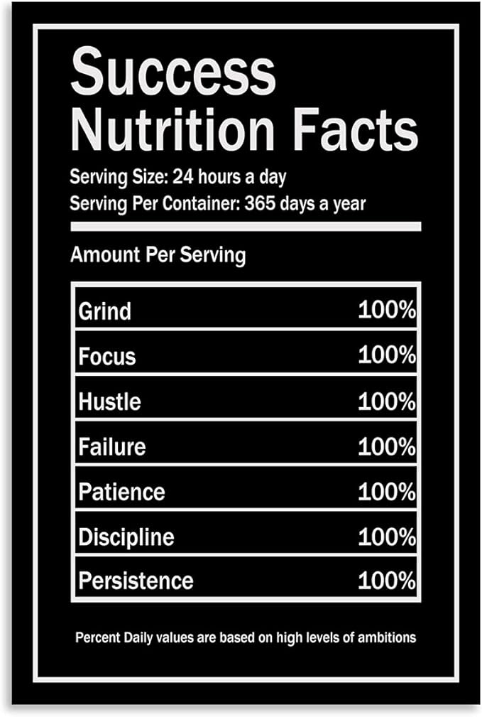 Success Nutrition Facts Motivational Canvas Wall Art Inspirational Quotes from Entrepreneurs Inspiring Posters Picture Frame Wooden Artwork Home Home Office Decoration Ready to Hang[12''W X 18''H]