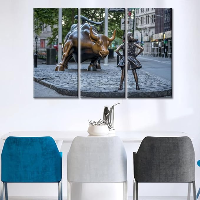 Wall Art for Living Room 3 Piece Fearless Girl and Copper Bull Still Life Photography Modern Home Art for New Home Occupancy Holiday Gift Framed Ready to Hang - 42" Wx28 H