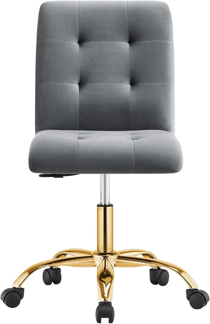 Modway Prim Armless Performance Velvet Office Chair in Gold Gray