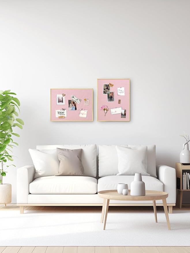 Bulletin Board with Golden Aluminum Frame, Pink Fabric Cork Board for Walls, 17 x 13 inches Pin Board with Push Pins for Office Home(G-AL,PK,4333)