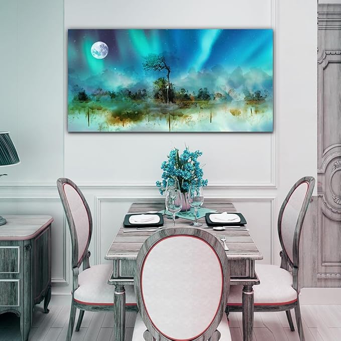 MHARTK66 Canvas Wall Art For Living Room Large Wall Decor For Office Bedroom Decoration Abstract Auroral Scenery Wall Paintings Framed Prints Pictures Artwork Hotel Room Home Decor 24x48 In