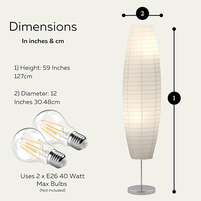 LIGHTACCENTS Paper Floor Lamps Set of 2-59 Inches Tall Rice Paper Floor Lamp with On/Off Footswitch - Elegant Floor Lamps for Living Room Standing Lamp for Bedroom and Living Room Decor