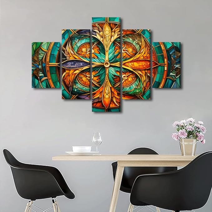 Wall Art Decor Modern 5 Panel Abstract Artwork Whirling Kaleidoscope Dragons Painting Art Prints on Canvas Dragons Scales Pattern Poster for Bedroom Decor Stretched and Framed Ready to Hang 60x40 in
