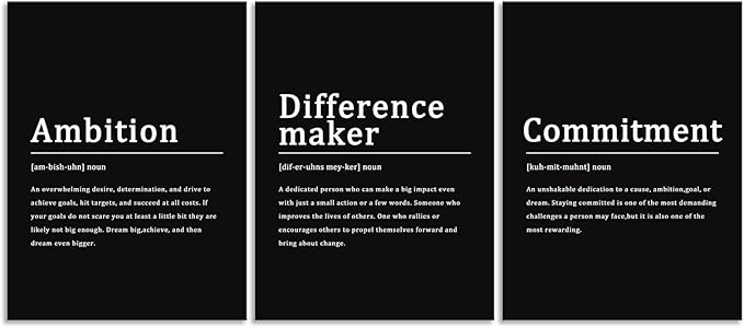 Inspirational Canvas Print Wall Art Office Difference maker Noun Motivational Picture Ambition Commitment Poster Painting Modern Inspiring Artwork for Home Living Room Wall Decor[36''Wx 16''H]