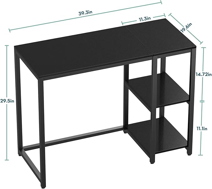 SINPAID 40 Inch Small Gaming Desk with Shelves for Small Spaces, Easy Assembly Study Desk, Sturdy Writing Desk for Bedroom & Home Office, Black