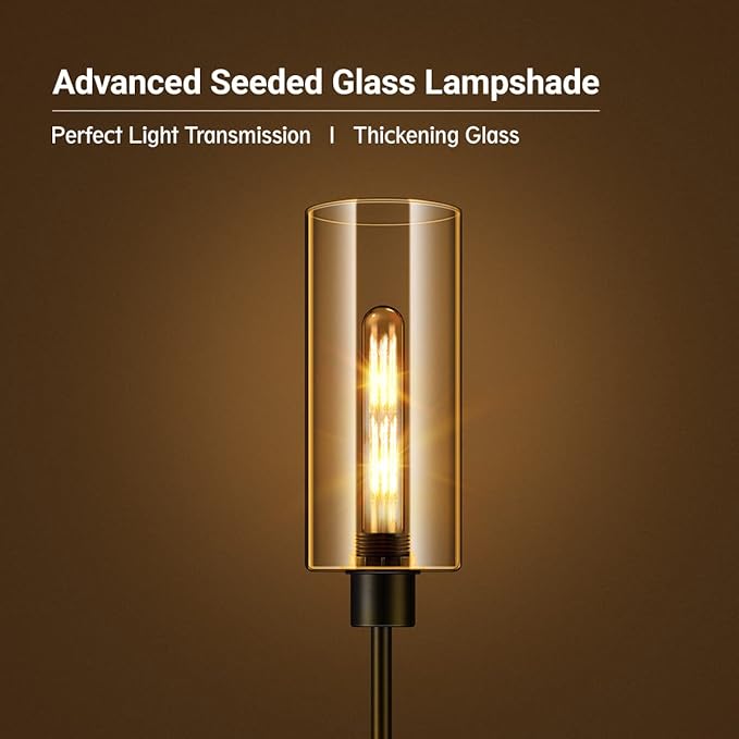 BoostArea Floor Lamp With Glass Lampshade, 4W Bulb Included - Modern Standing Pole Lamp for Living Room, Bedroom, Office, Kids Room, Reading