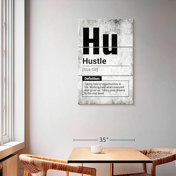 Elephant Stock - Hustle Definition Grunge Wall Art - Vertical Multi Panel Canvas - 3 Piece Living Room Wall Decor - Digital Art Inspirational And Typography Multi Piece Wall Art - Black And Gray Decor - 36" x 57"