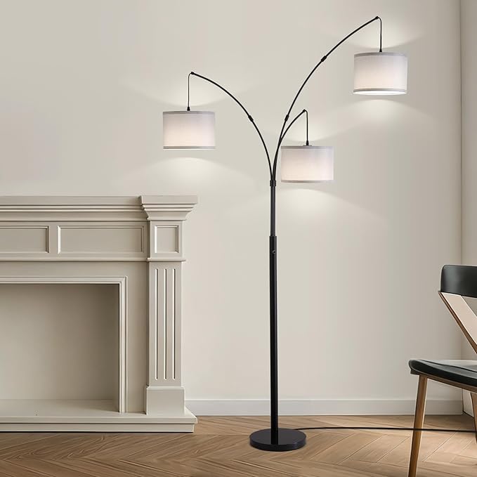 Netin 3 Light Arc Floor Lamps for Living Room, Led Floor Lamp with Remote Control, Modern 80" Tall Standing Lamp with Gray Shades, 3 Color Temperature, Mid Century Tree Floor Lamp for Bedroom, Office