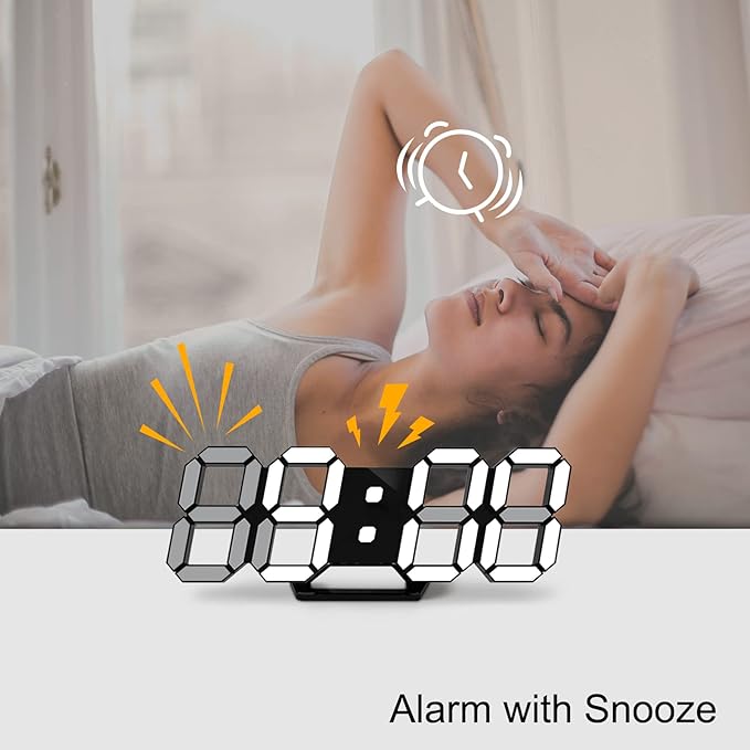 Deeyaple Led Digital Alarm Clock 3D Small Wall Clock Snooze Dimmable Time Memory 12/24 Date Temperature Remote Control Night Light Office Kitchen Living Room Bedroom (9.7 Inch, Black)