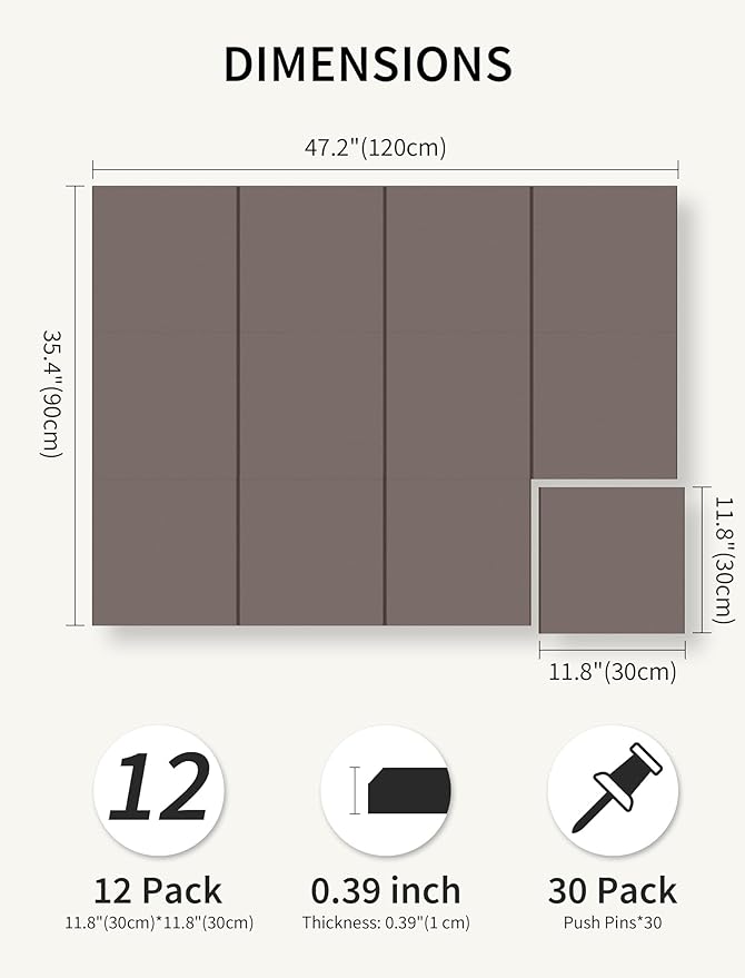 Large Bulletin Board 48"x36" Cork Boards for Walls, 12 Pack Felt Wall Panels Photo Board, Cork Board for Office Home Pin Board
