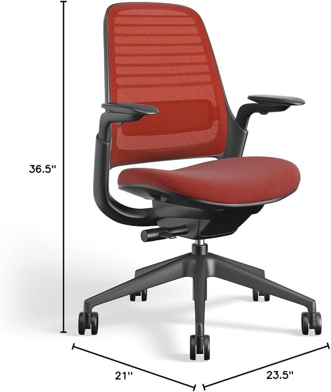 Steelcase Series 1 Office Chair - Ergonomic Work Chair with Wheels for Carpet - Helps Support Productivity - Weight-Activated Controls, Back & Arm Support - Easy Assembly - Scarlet