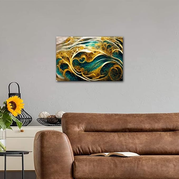 Abstract Canvas Wall Art for Home 1 Panel Modern Golden Swirls Poster Decor Deep Sea and Soil Painting Picture Marble Texture Canvas Artwork for Store Corridor Home Decor Store Wall Decor 24x16 in