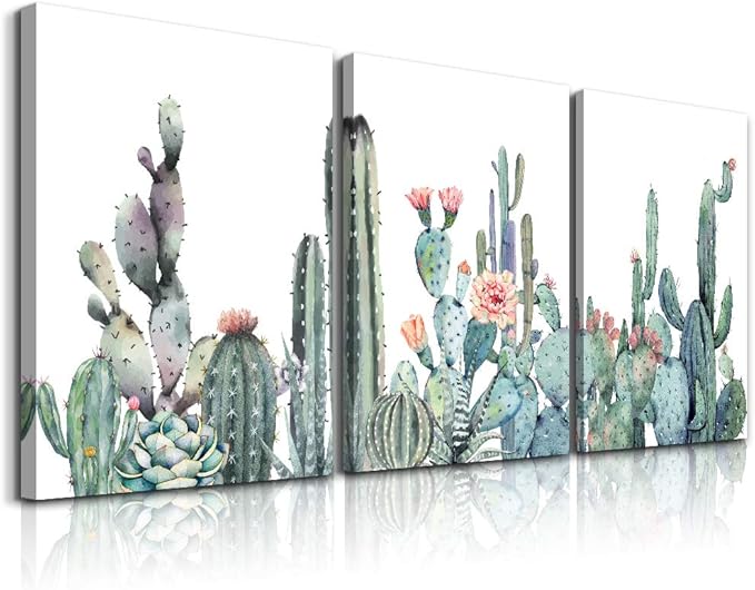 Canvas Wall Art for bedroom living room Canvas Prints Artwork bathroom Wall Decor Green plants Succulent cactus flower painting 12" x 16" 3 Pieces modern Framed Ready to hang Office Home Decorations