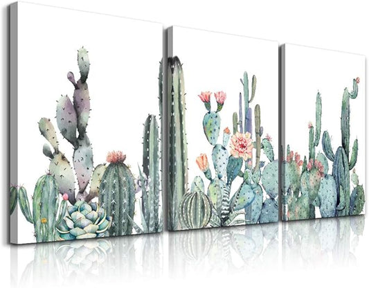 Canvas Wall Art for bedroom living room Canvas Prints Artwork bathroom Wall Decor Green plants Succulent cactus flower painting 12" x 16" 3 Pieces modern Framed Ready to hang Office Home Decorations