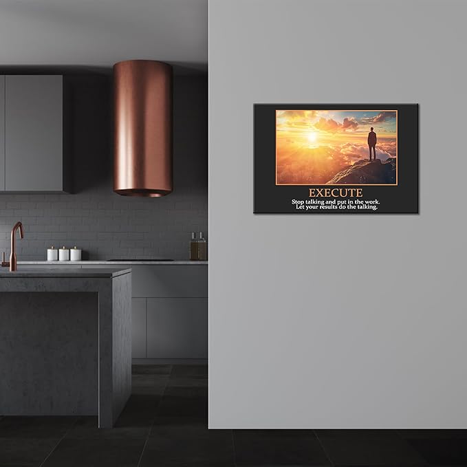 UZMKM - Inspirational Canvas Wall Art, EXECUTE Mindset Quotes Picture Prints, Success Framed Company Watching Sunrise Poster, Positive Quotes Wall Painting for Home Office Workplace 28x40 Inch