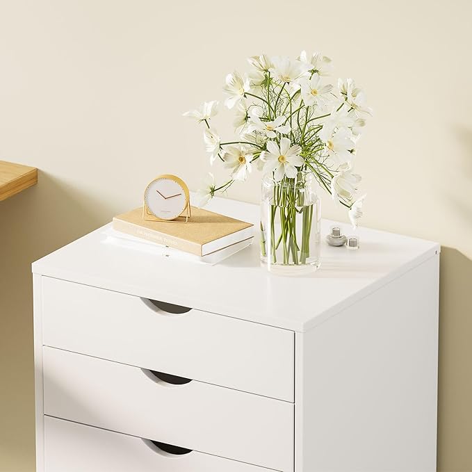 NEWBULIG 7 Drawers File Cabinet Under Desk Storage with Wheels Small Rolling Office Filing Cabinets Chest of Dawers for Home Office White