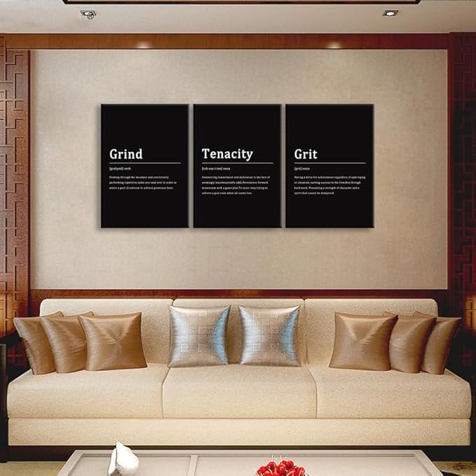 Motivational Wall Art Tenacity Grit Noun Home Wall Decor Inspirational Posters Grind Verb Picture Prints Canvas Modern Office Decor Painting Artwork Stretched and Framed[60''Wx 28''H]