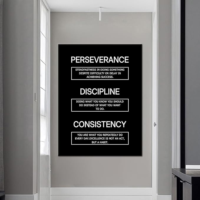 Motivational Canvas Wall Art Discipline Consistency Perseverance Entrepreneur Quotes Poster Print Inspirational Positive Picture Artwork for Office Gym Men Room Decor Ready to Hang [30''Wx 40''H]