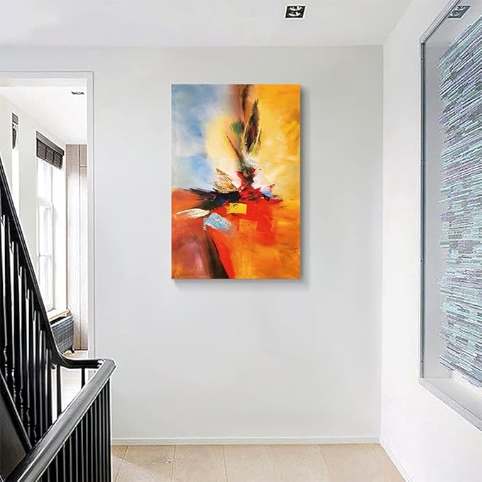Yellow Decor Canvas Wall Art Abstract Art Paintings Red Warm Colors Graffiti on White Background Modern Artwork Decor for Living Room Bedroom Bathroom 36x24in