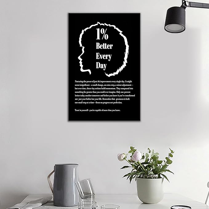1% Better Every Day Inspirational Canvas Wall Art Motivational Poster for Office Encourage Entrepreneur Positive Quotes Picture Printing for Bedroom Classroom Gym Ready to Hang [12''W X 18''H]