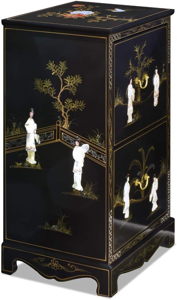 ChinaFurnitureOnline Black Lacquer Mother of Pearl 2 Drawer Oriental File Cabinet