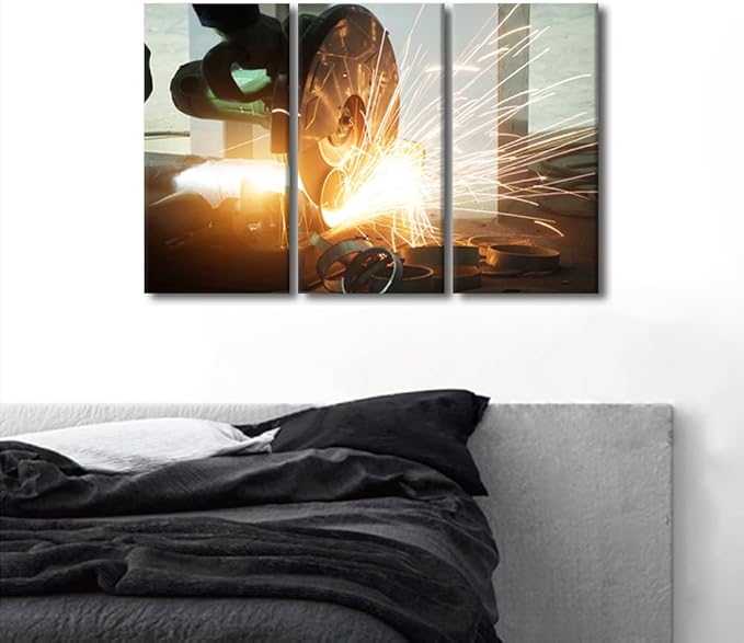 TUMOVO Machine Tools Paintings for Wall Decorations 3 Panel Wall Art Canvas Artwork Wall Decor Canvas Frame Art Prints Angular Grinding Machine Wall Art Modern Canvas Wall Art, 36x24 Inch