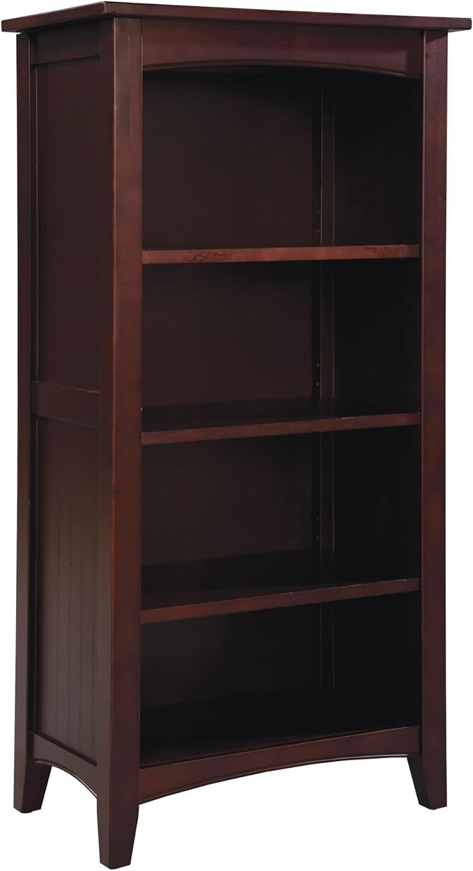 Shaker Cottage 4-Shelf Bookcase – Classic Wood Bookshelf with Beadboard Side Panels, Tapered Legs, and Open Storage for Living Room, Office, or Kids Room by Alaterre Furniture (Espresso Finish)