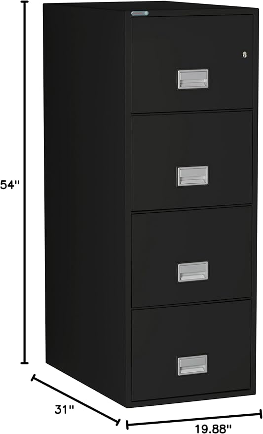 31 inch 4-Drawer Vertical Fireproof File Cabinet – Legal and Letter Size Filing – Key Lock – Water Resistant Seal – Fire and Impact Rated – Black Finish – Model LGL4W31B