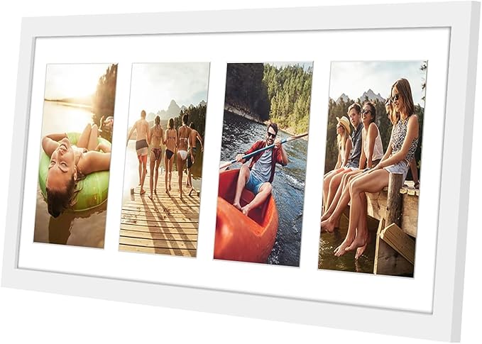 Americanflat 4x6 Collage Picture Frame with Shatter-Resistant Glass - Fits Four 4x6 Photos or Use as One 8x20 Picture Frame - Signature Collection - Collage Frames for Wall Display - White