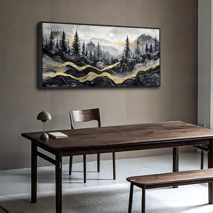 KELIYUAAN Large Canvas Wall Decor For Living Room Black Framed Wall Art For Bedroom Office Restaurant Murals Abstract Mountain Landscape Painting Wall Print Artwork Pictures Home Decor 30"X60"