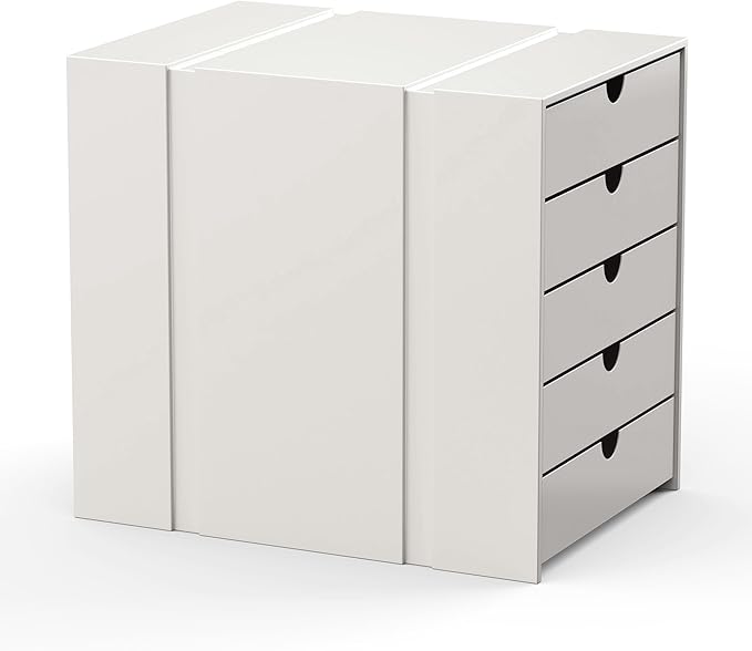 Modern Steel 5-Drawer File Cabinet For Desk, Document Storage Box, Office Desktop Filing Organizer, Drawer Organizer, desk caddy (White)