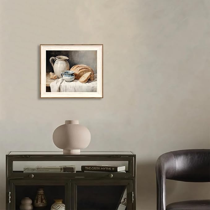 ASTRDECOR Framed Kitchen Wall Art, Modern Muted Still Life Painting Farmhouse Wall Decor, Sourdough Bread Canvas Wall Art Prints, Rustic Jars White Tablecloth Country Wall Decor Living Room-10''x 12''