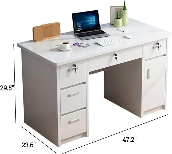 Office Computer Desk 29.5" H with Drawers, Wood Computer Desk Vanity Desk, Wood with Drawers, Workstation Desk for Bedroom Living Room (Gray,47" L x 20" W x 30" H)