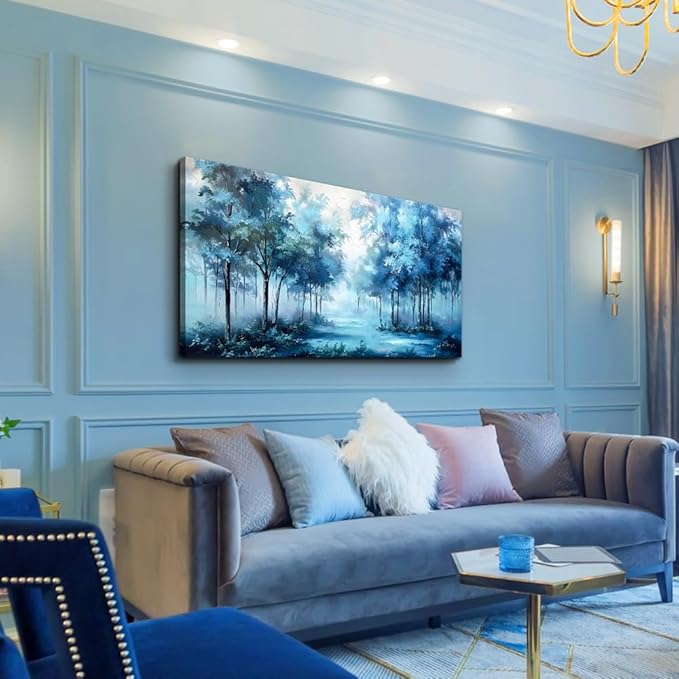 Wapluam Large Canvas Wall Art For Bedroom Wall Decor For Living Room Office Decorations Trees Wall Paintings Foggy Forest Landscape Pictures Artwork Stretched and Framed Canvas Art Home Decor