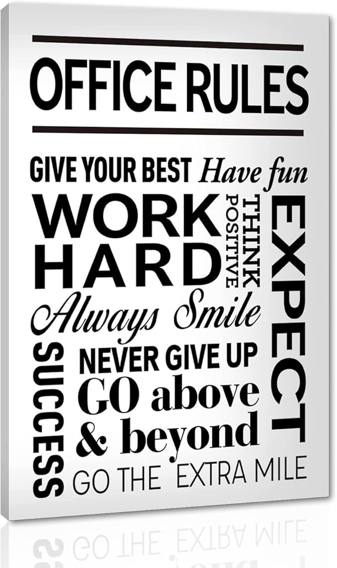 Black and White Inspirational Quote Office Rules Canvas Poster Motivational Print Paintings for Home Office Wall Art Decoration Wooden Framed Ready to Hang-24 x 36 inches