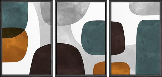 SIGNFORD Framed Wall Art Print Set Pastel Watercolor Geometric Blots Shape Abstract Illustrations Modern Decorative Multicolor Relax/Calm Chic for Living Room, Bedroom, Office - 24"x36"x3 Black