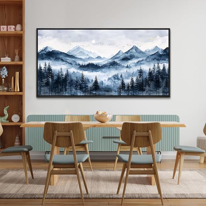 ERQINHUA Canvas Wall Art For Bedroom Large Wall Decor For Living Room Modern Office Mural Misty and Fog Forest Painting Mountain Landscape Picture Artworks Home Decor Black Framed Ready To Hang