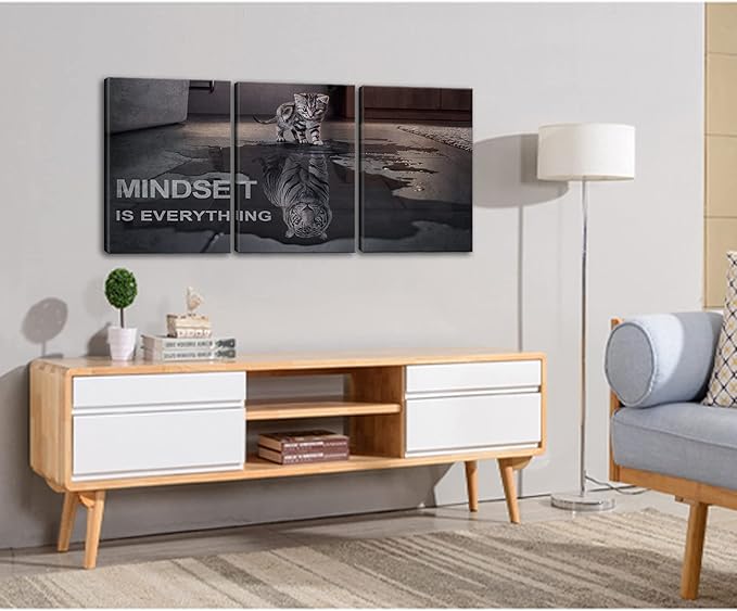 Mindset is Everything Motivational Wall Art, KAWAHONE Inspirational Entrepreneur Quotes Posters Framed, Canvas Artwork Painting Picture for Home Decoration Living Room Office Bedroom, 12"x16"x3 PCS