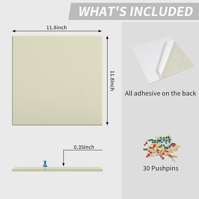 Large Bulletin Board 48"x 24" Cork Boards for Walls, 12 Pack Felt Wall Panels Photo Board, Cork Board for Office Home Pin Board