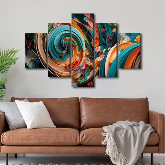 5 Panel Wall Art Canvas Wall Art for Home Modern Living Room Decor Abstract Canvas Wall Art Colorful Paper Swirls Spiral Poster Prints on Canvas for Bedroom Decor Framed Ready to Hang 60x40 in